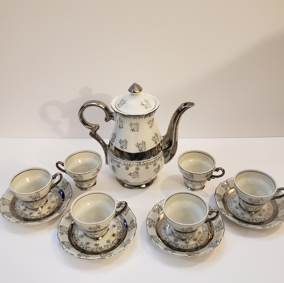 Sterling China Tea Set White Silver Floral Vintage